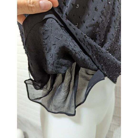 The Works by Saks Fifth Ave Women's Black Silk Beaded Shell Blouse Size S - Picture 4 of 6